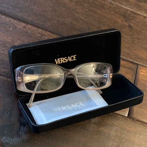 Versace Women's Silvery Purple Rectangular Glasses Frames with Case